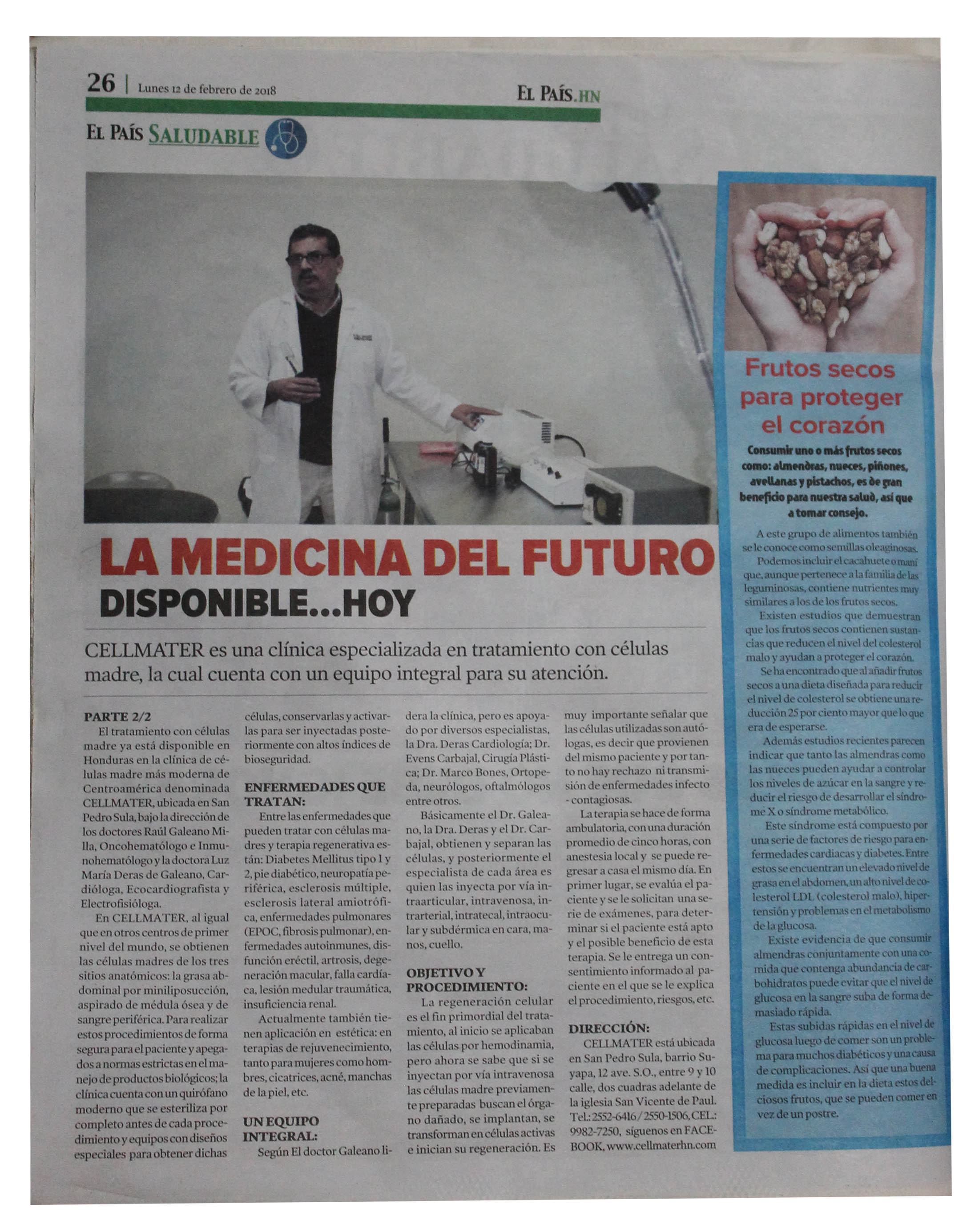 Anuncio Periodico 12 Febrero 2018 el Pais Clinica celulas madre